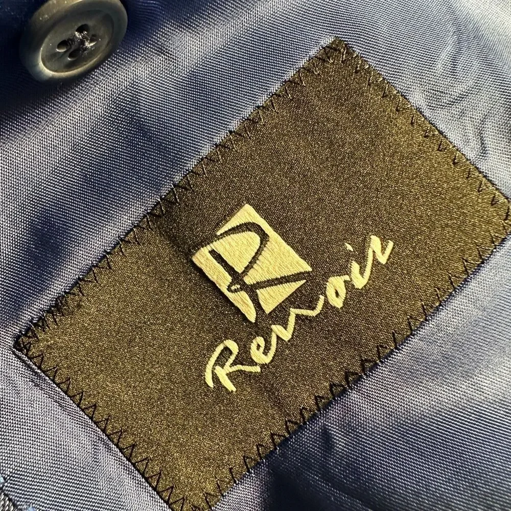 RENOIR Mens Blazer 42R Sport Coat Two Button Jacket Stretch Wool Blue Slim fit